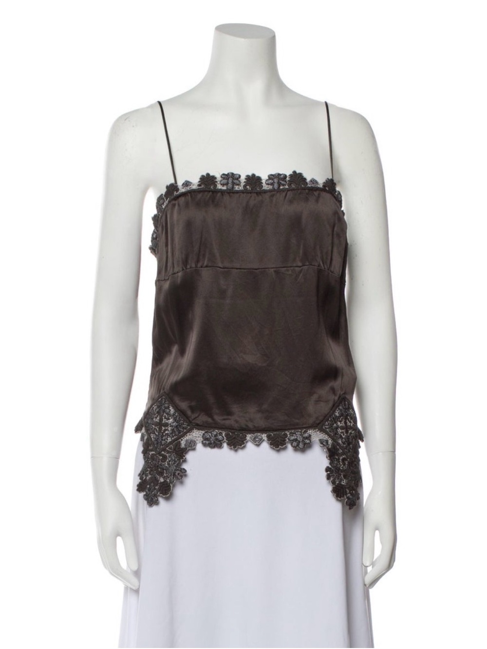Yves Saint Laurent Dark Brown Satin Lace-Trim Camisole